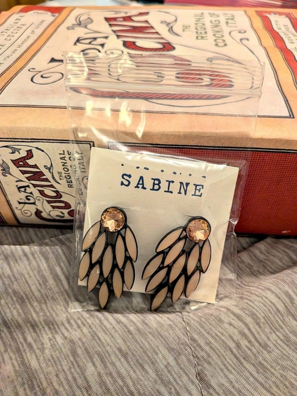 SABINE Drop Earrings in Black & Gold NWT